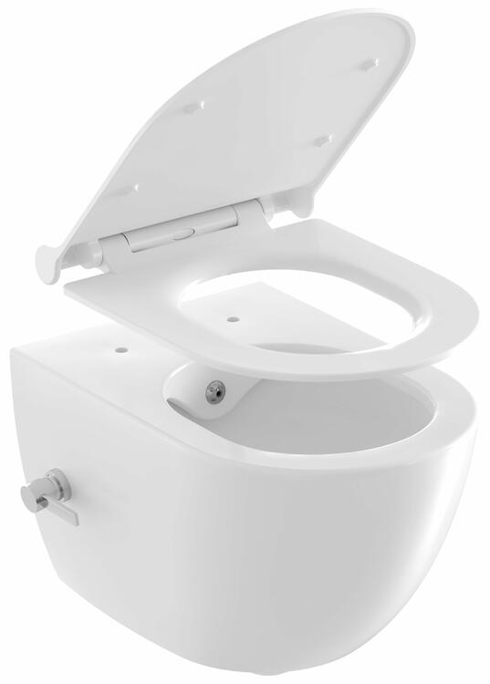 WC s bidetovou tryskou Uni Chrome RimOff, závěsný, bílá