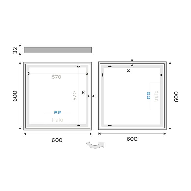 Zrcadlo s ostrými rohy s led osvětlením 60×60 cm – Nimco ZP 13066VX