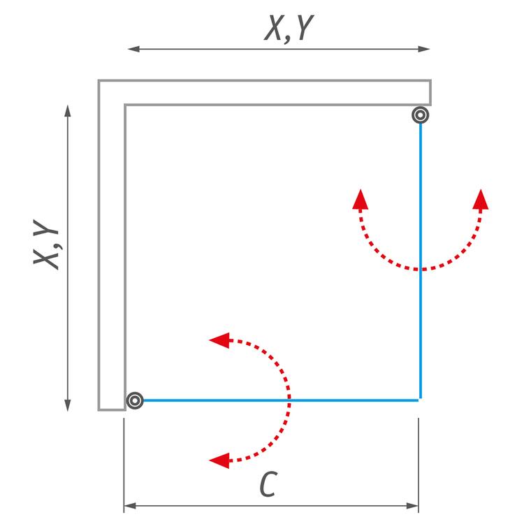 Čtvercový sprchový kout Stříbro+Intimglass – Roth TCO1/800+TCO1/800