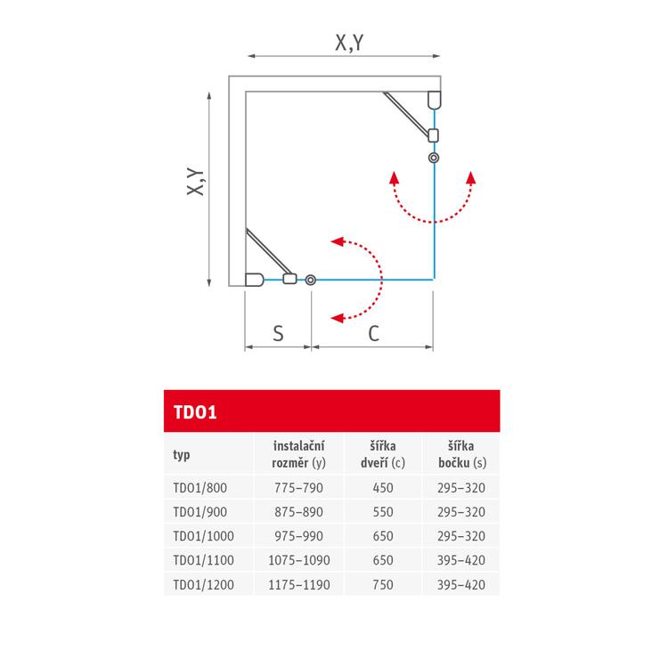 Čtvercový sprchový kout Brillant +Transparent – Roth TB/800+TDO1/800