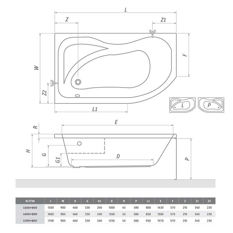 Asymetrická akrylátová vana 160×90 cm (P) - Roth 8420000