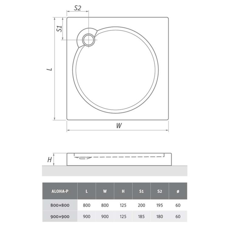 Čtvercová sprchová vanička 80×80 bílá – Roth ALOHA-P - SANIPRO /800