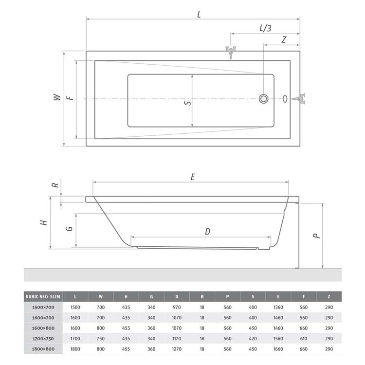 KUBIC NEO SLIM /160×70 - Roth 9310SLM