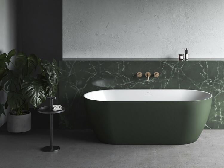 Vana Freedom O Tec 170x77 volně stojící, Grey Green/bílá, krytka odtoku bílá