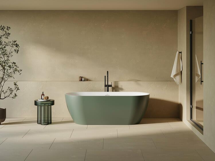 Vana Freedom O Tec 170x77 volně stojící, Grey Green/bílá, krytka odtoku bílá