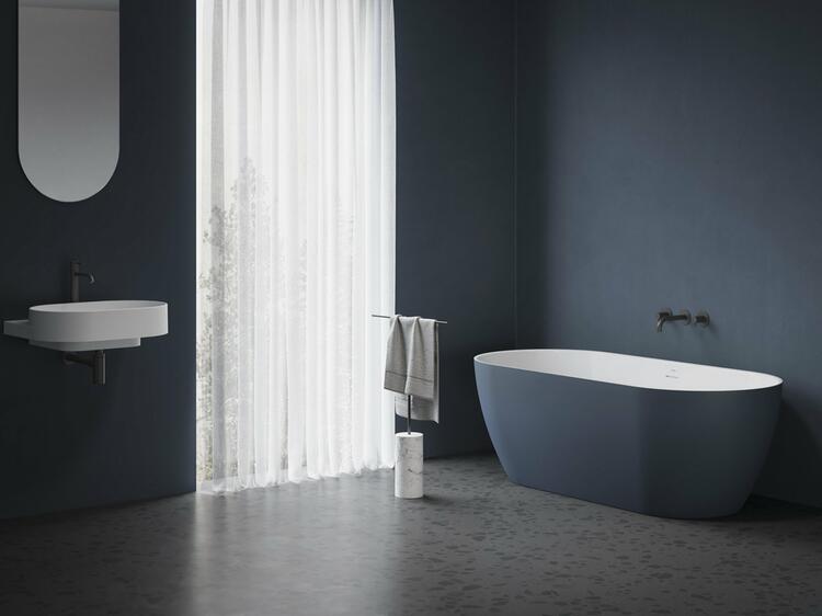 Vana Freedom O Tec 170x77 volně stojící, Deepsea Blue/bílá, krytka odtoku bílá/černá/chrom