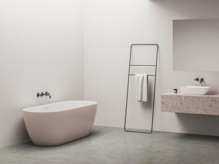 Vana Freedom O Tec 170x77 volně stojící, Alabaster Pink/bílá, krytka odtoku bílá/černá/chrom