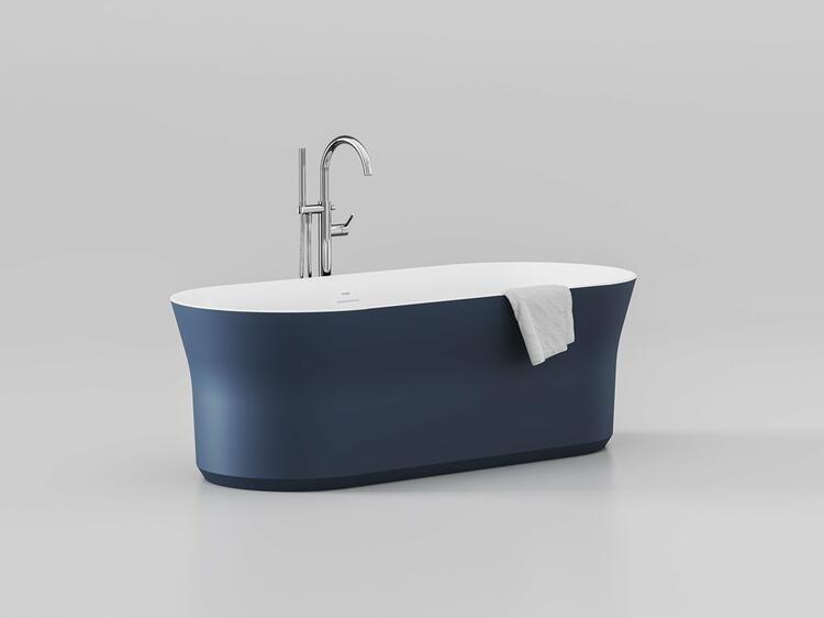 Vana Ypsilon 180x80, volně stojící, Deepsea Blue/bílá, krytka odtoku bílá