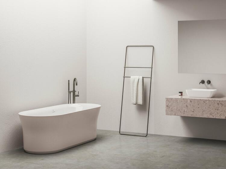 Vana Ypsilon 180x80, volně stojící, Alabaster Pink/bílá, krytka odtoku bílá