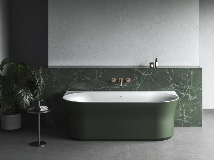 Vana Ypsilon Wall 178x86, volně stojící, Grey Green/bílá, krytka odtoku bílá/černá/chrom