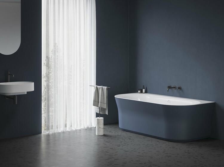 Vana Ypsilon Wall 178x86, volně stojící, Deepsea Blue/bílá, krytka odtoku bílá