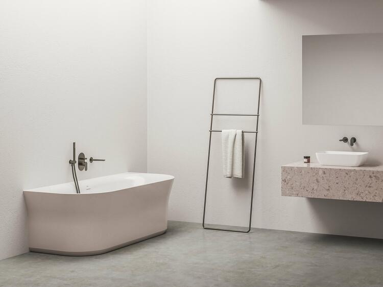 Vana Ypsilon Wall 178x86, volně stojící, Alabaster Pink/bílá, krytka odtoku bílá