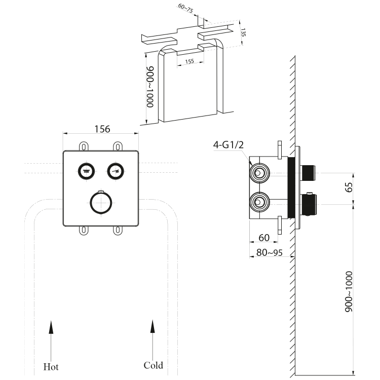 SMART SELECT podomítková sprchová termostatická baterie, box, 2 výstupy, zlato mat