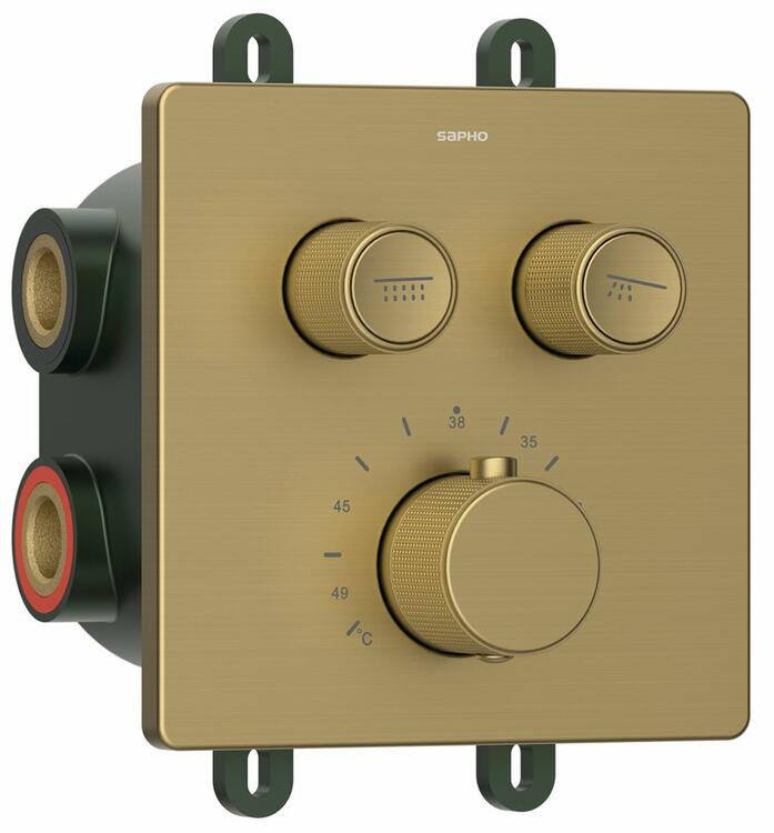 Sprchová podomítková termostatická baterie se 2 výstupy zlato – Sapho SMART SELECT RP042GB