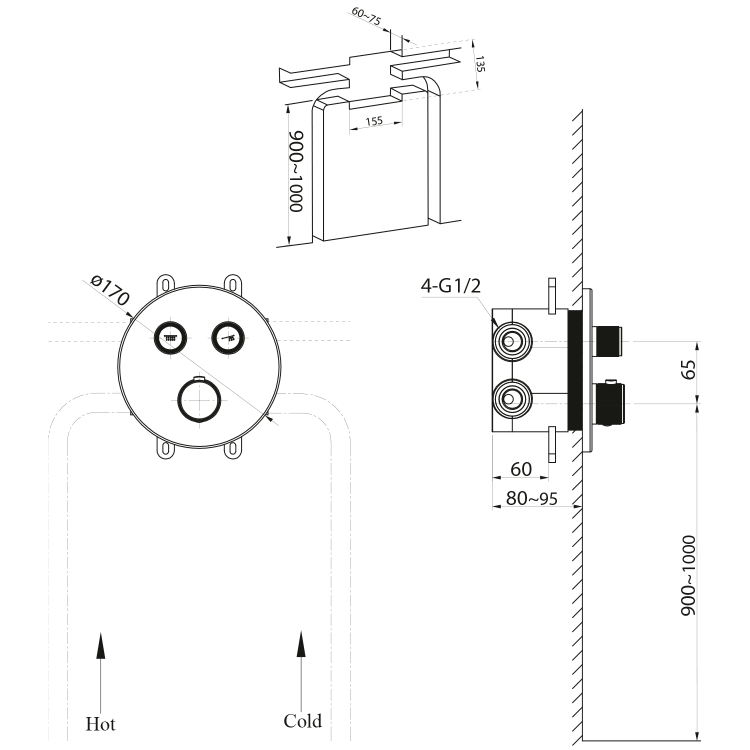 SMART SELECT podomítková sprchová termostatická baterie, box, 2 výstupy, zlato mat
