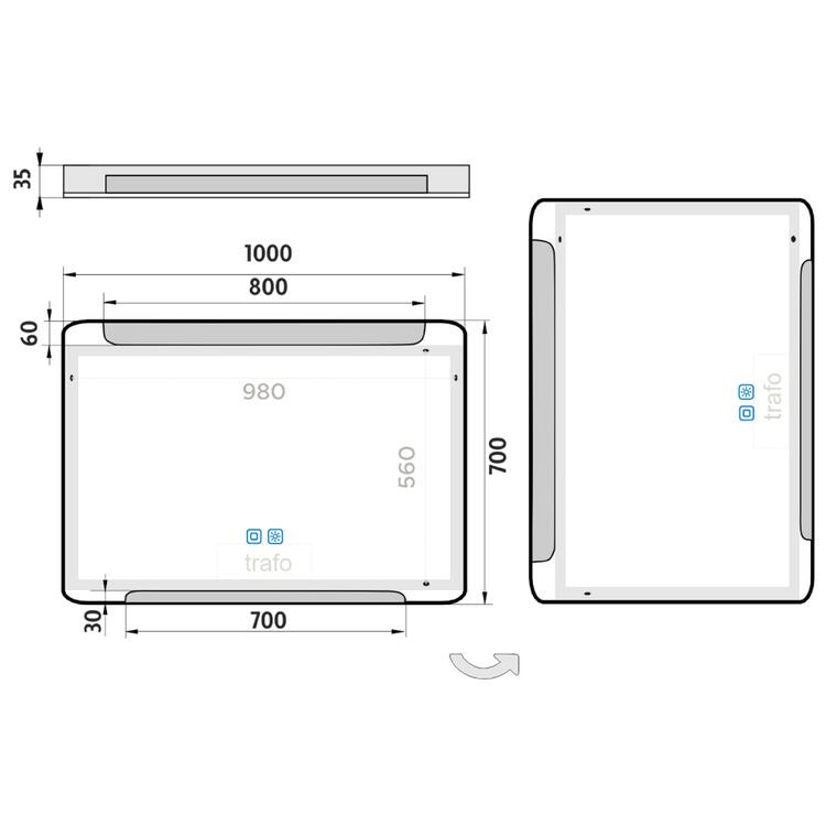 Bílé obdélníkové LED zrcadlo 100×70 cm – Nimco ZP 22004VX