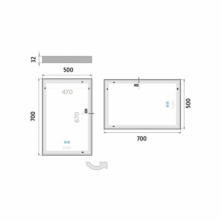 Bílé obdélníkové zrcadlo s LED osvětlením 50×70 cm – Nimco ZP 13001VX