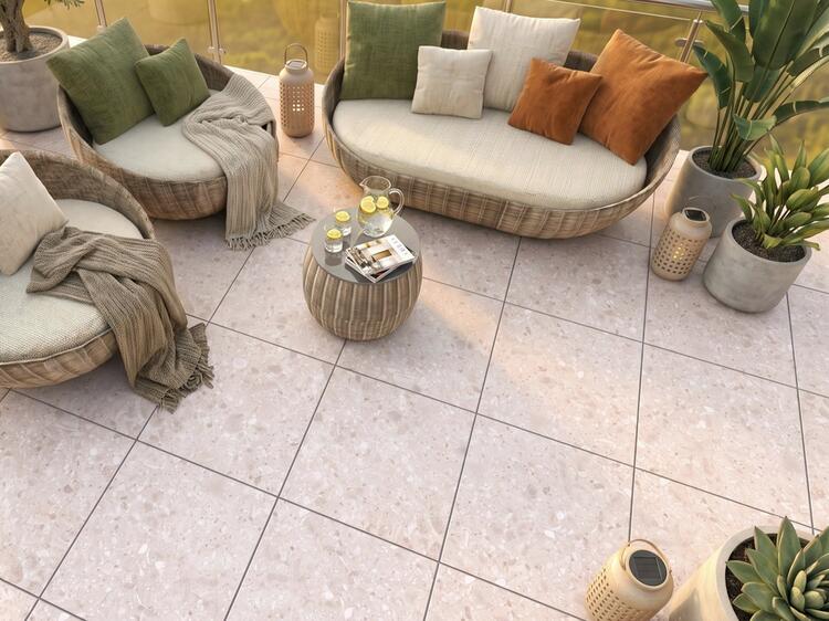 2cm dlažba na terasu imitace kamene Terrazzo Cream 60x60x2 cm 1. jakost