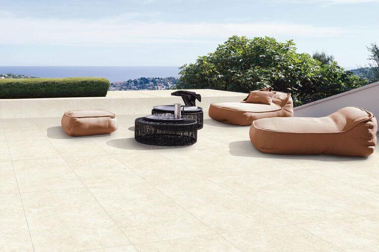 2cm dlažba na terasu imitace kamene Beige Travertine 60x60x2 cm 1. jakost