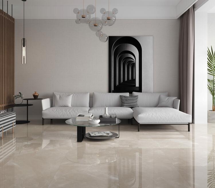 Velkoformátová dlažba imitace mramoru Pulpis Sand 60x120 cm lesklý povrch 1. jakost