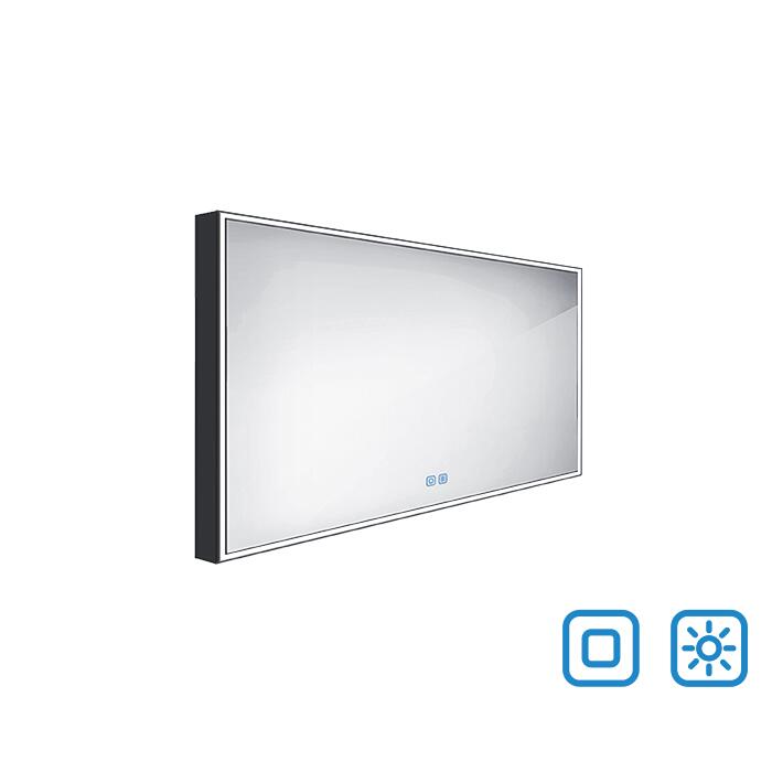 Černé LED zrcadlo 1400x700 se dvěma dotykovými senzory OBDELNÍKOVÁ - OSTRÉ ROHY