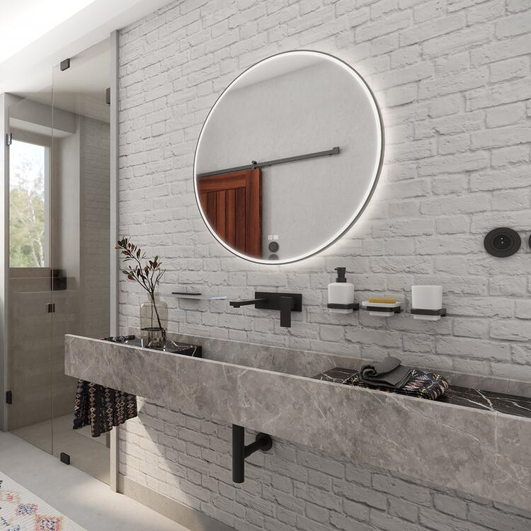 Kulaté LED zrcadlo 90 cm černé se dvěma dotykovými senzory – Nimco ZPC 28003RVX-90