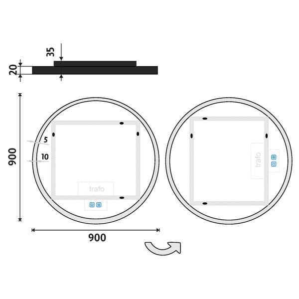 Kulaté LED zrcadlo 90 cm černé se dvěma dotykovými senzory – Nimco ZPC 28003RVX-90