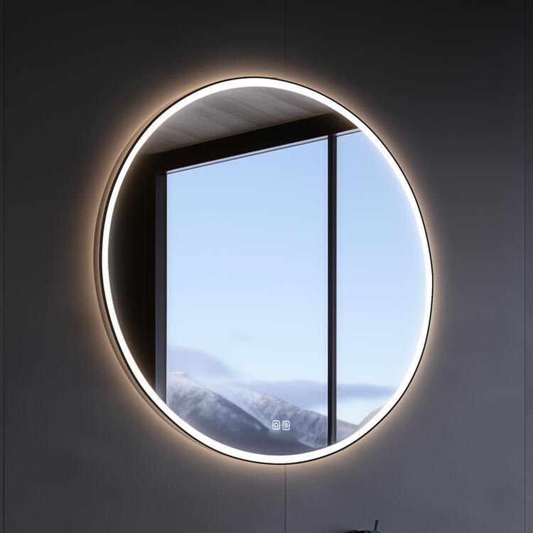 Kulaté LED zrcadlo 70 cm černé se dvěma dotykovými senzory – Nimco ZPC 28001RVX-90