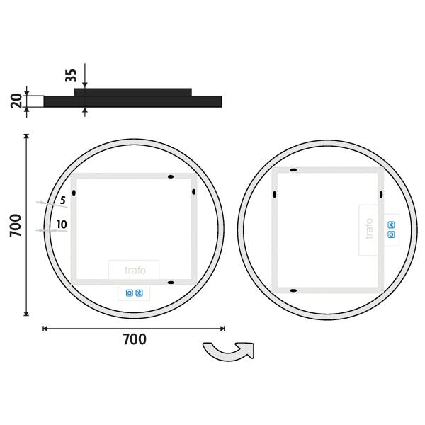 Kulaté LED zrcadlo 70 cm černé se dvěma dotykovými senzory – Nimco ZPC 28001RVX-90