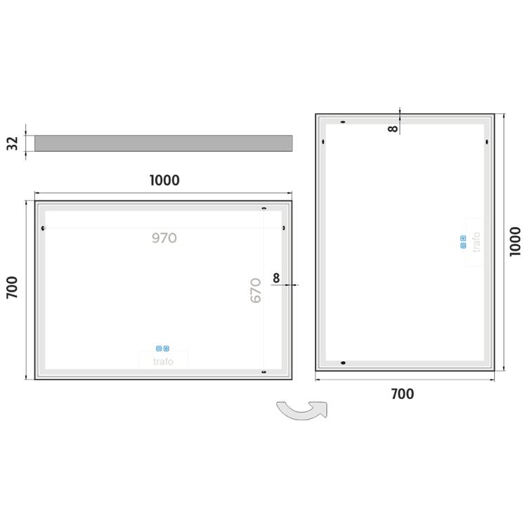 Bílé obdélníkové LED zrcadlo s osvětlením 100×70 cm – Nimco ZP 13004VX