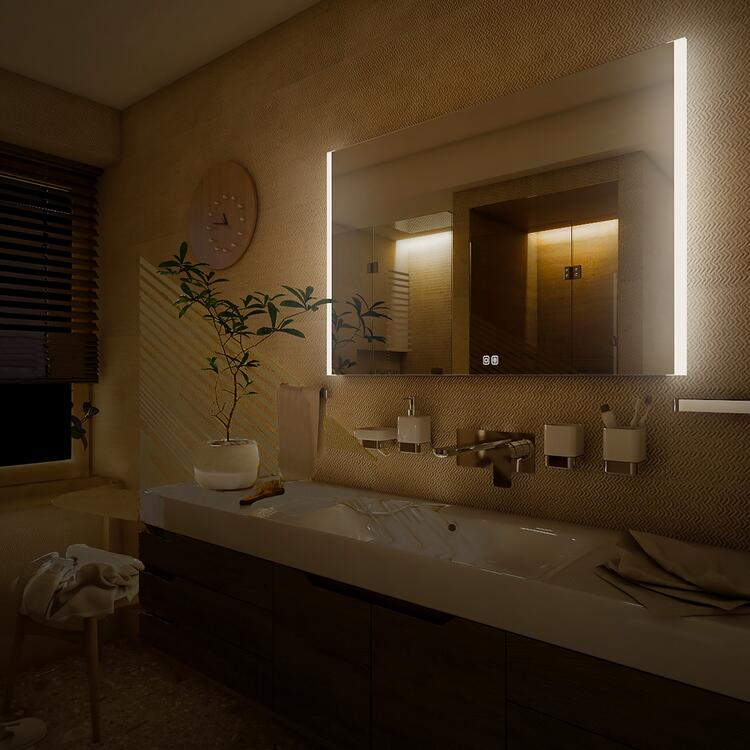 LED zrcadlo 800x700 se dvěma dotykovými senzory OBDELNÍKOVÁ - OSTRÉ ROHY