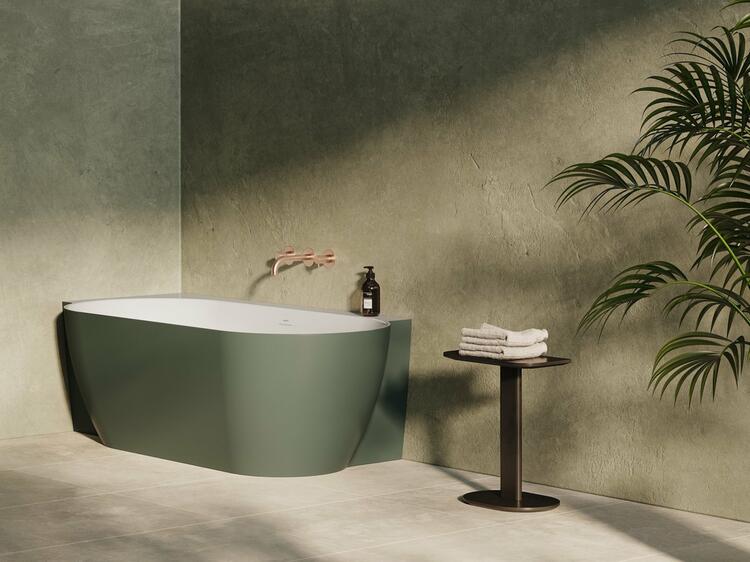 Vana Freedom Corner II Tec 175x86 L, volně stojící, Grey Green/bílá, krytka odtoku bílá