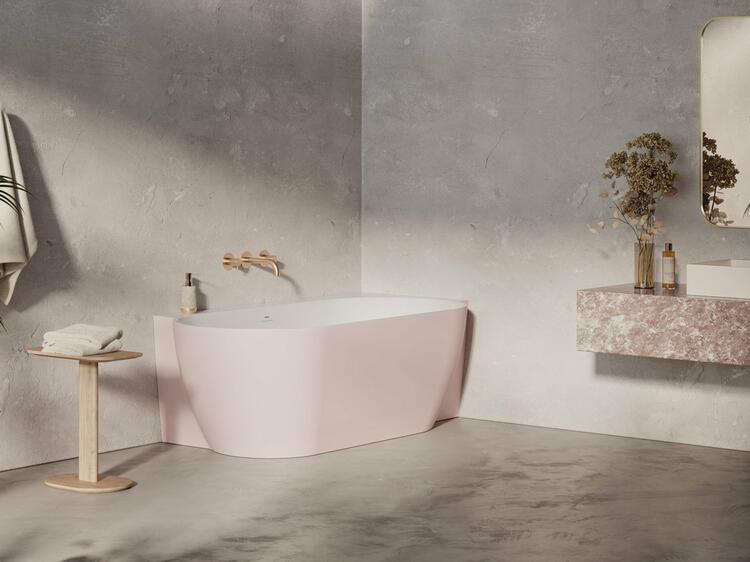 Vana Freedom Corner II Tec 175x86 P, volně stojící, Alabaster Pink/bílá, krytka odtoku bílá