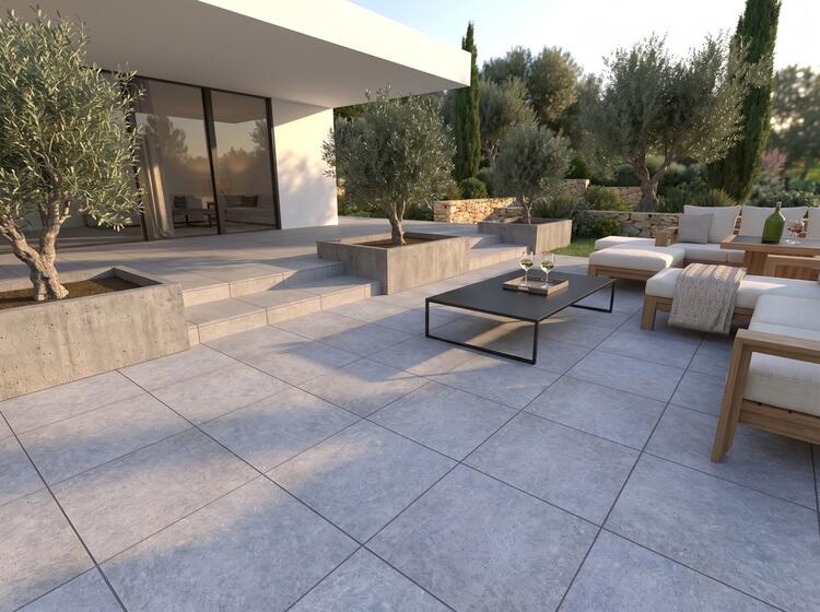 2cm dlažba na terasu imitace kamene Silver Travertine 60x60x2 cm