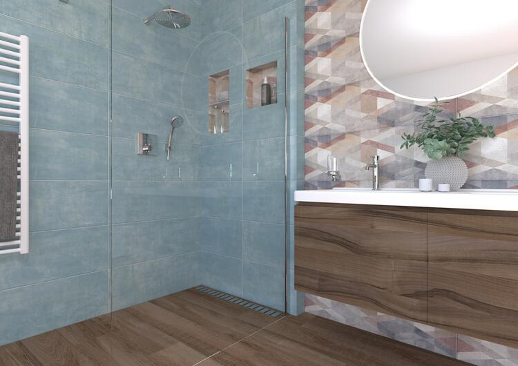 Obklad do koupelny nebo kuchyně v imitaci betonu Terra Turquoise 30x90 cm 1. jakost