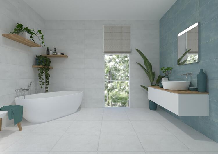 Obklad do koupelny nebo kuchyně v imitaci betonu Terra Turquoise 30x90 cm 1. jakost