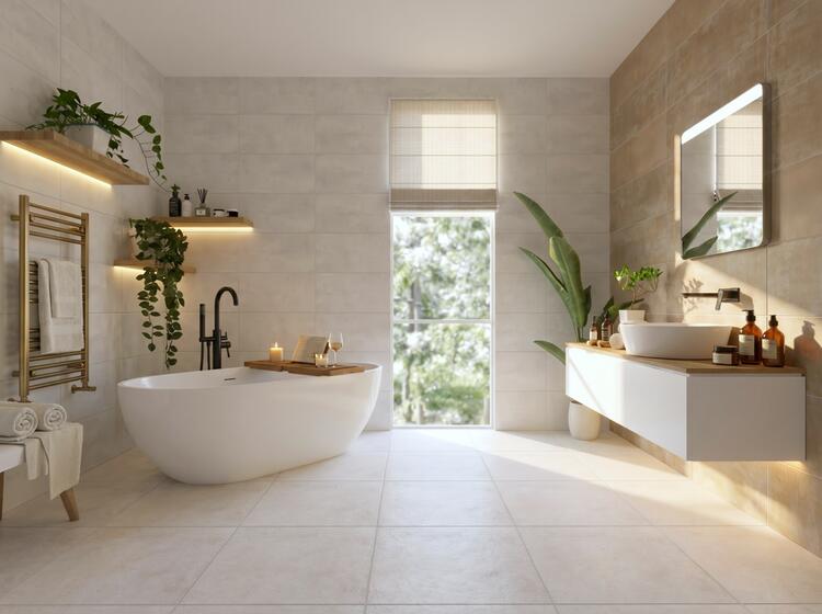Obklad do koupelny nebo kuchyně v imitaci betonu Terra Beige 30x90 cm
