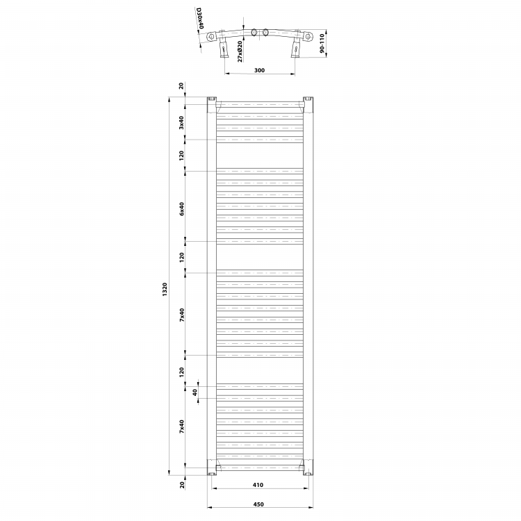 ORBIT otopné těleso s bočním připojením 450x1320 mm, bílá