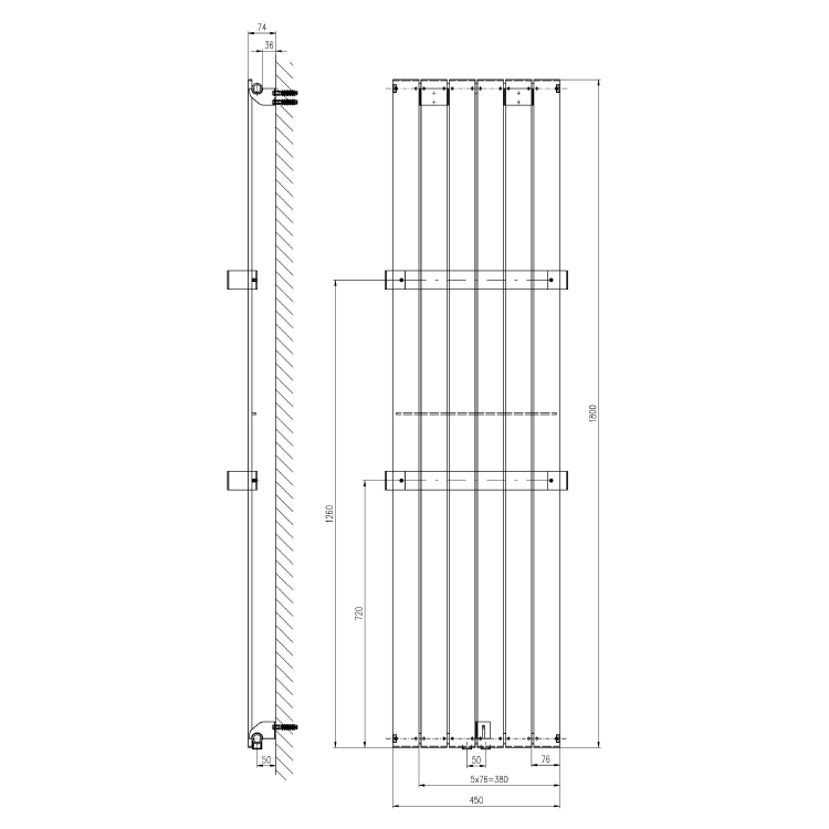 COLONNA otopné těleso 450x1800 mm, metalická stříbrná