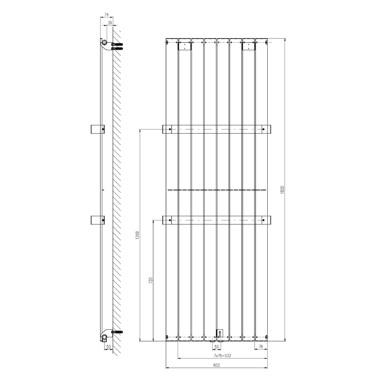 COLONNA otopné těleso 602x1800mm, metalická stříbrná