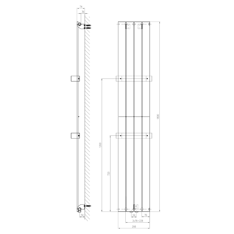 COLONNA otopné těleso 298x1800mm, metalická stříbrná