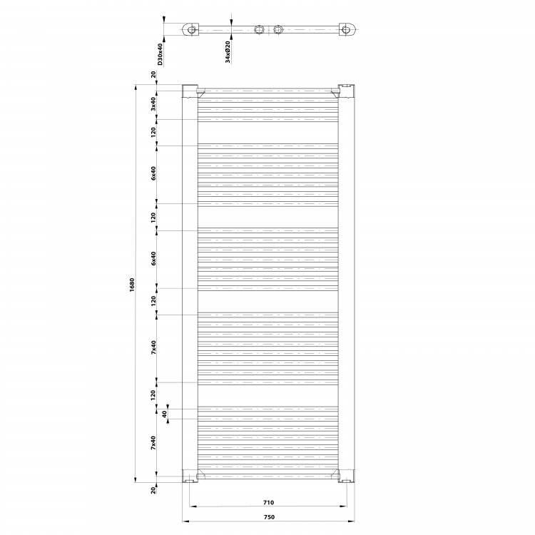 DIRECT otopné těleso s bočním připojením 750x1680 mm, bílá