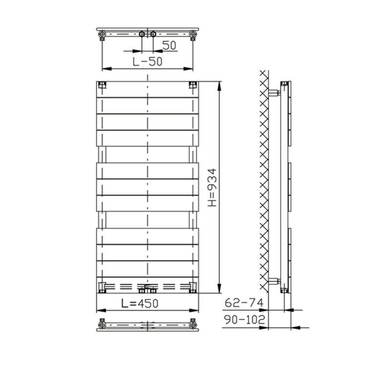BONDI otopné těleso 450x934 mm, bílá
