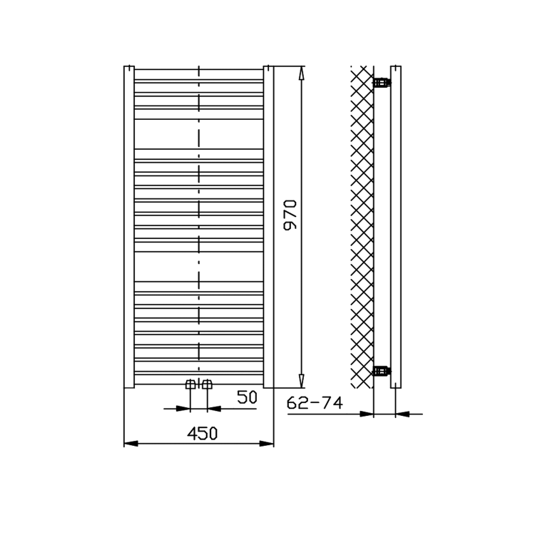 TONDI otopné těleso rovné 450x970 mm, středové připojení, bílá