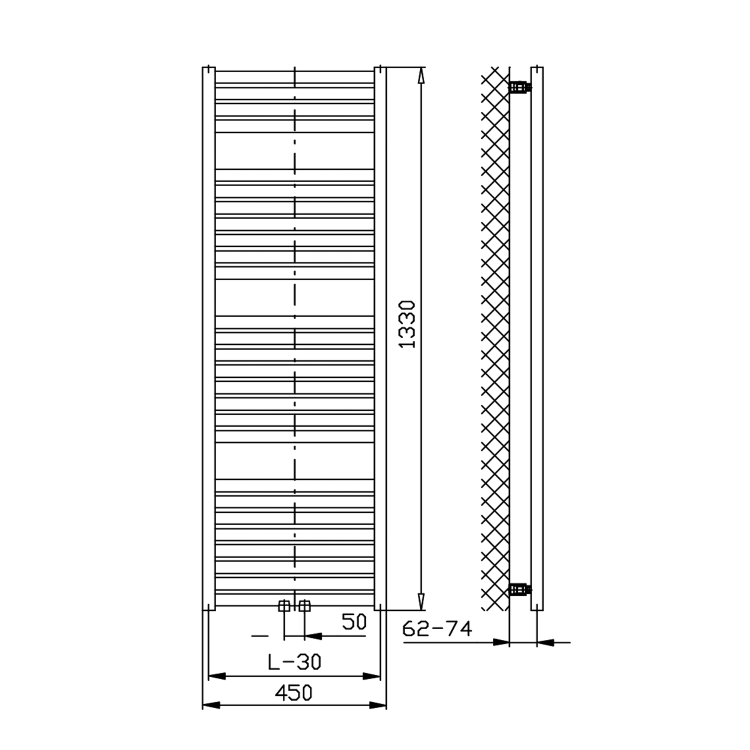 TONDI otopné těleso rovné 450x1330 mm, středové připojení, bílá