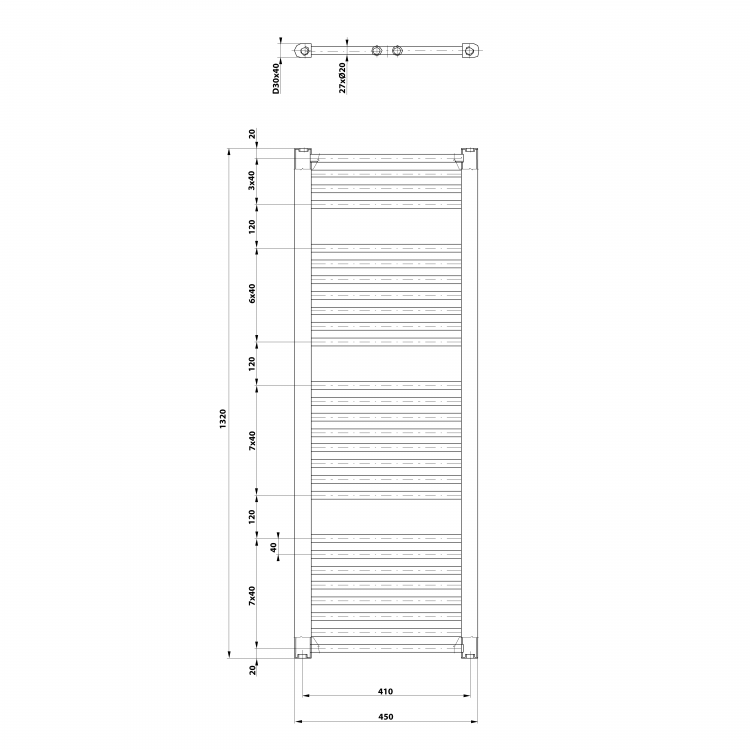 DIRECT otopné těleso s bočním připojením 450x1320 mm, bílá