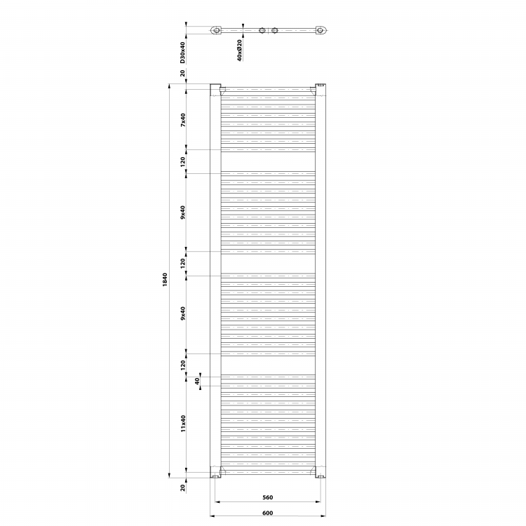 DIRECT otopné těleso s bočním připojením 600x1850 mm, bílá