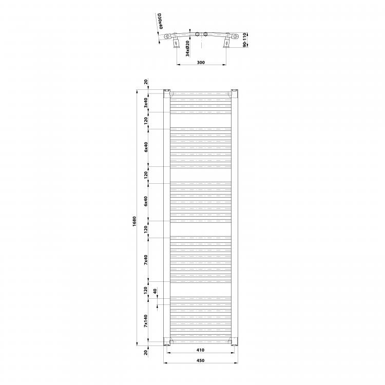 ORBIT otopné těleso s bočním připojením 450x1680 mm, bílá