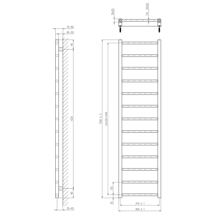 METRO LIGHT otopné těleso 400x1500 mm, černá mat