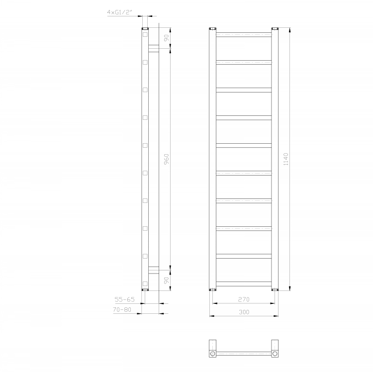 METRO LIGHT otopné těleso 300x1140 mm, bílá